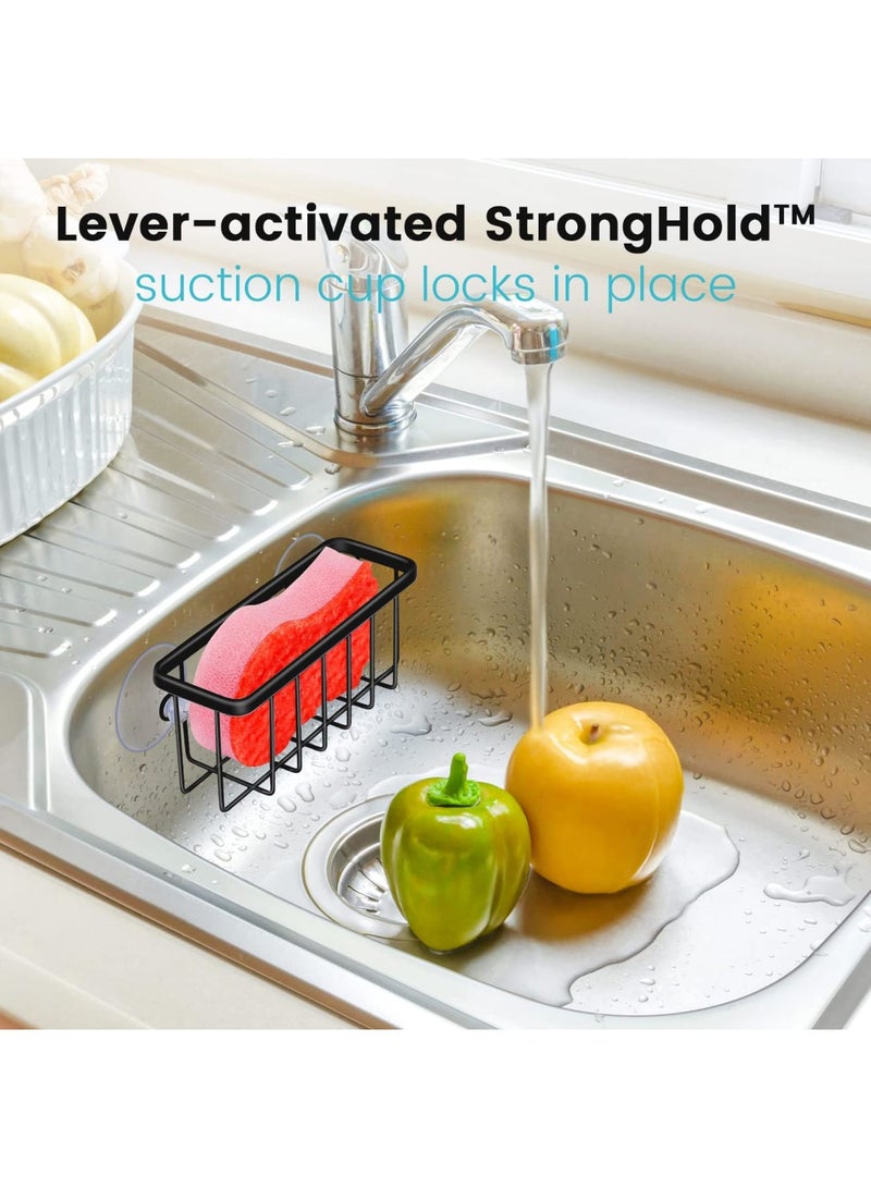 SYOSI Kitchen Sink Sponge Holder, Suction Caddy for Dish Soap and Sponge, Durable and Convenient Sink Organizer for Kitchen, Bathroom, or Laundry Room (Black) – Easy Installation, Space-Saving Design - Image 2