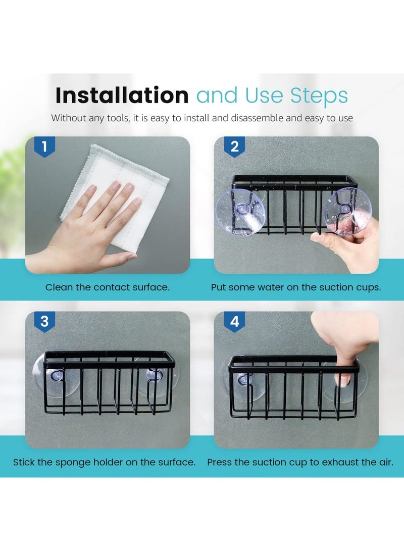 SYOSI Kitchen Sink Sponge Holder, Suction Caddy for Dish Soap and Sponge, Durable and Convenient Sink Organizer for Kitchen, Bathroom, or Laundry Room (Black) – Easy Installation, Space-Saving Design - Image 4