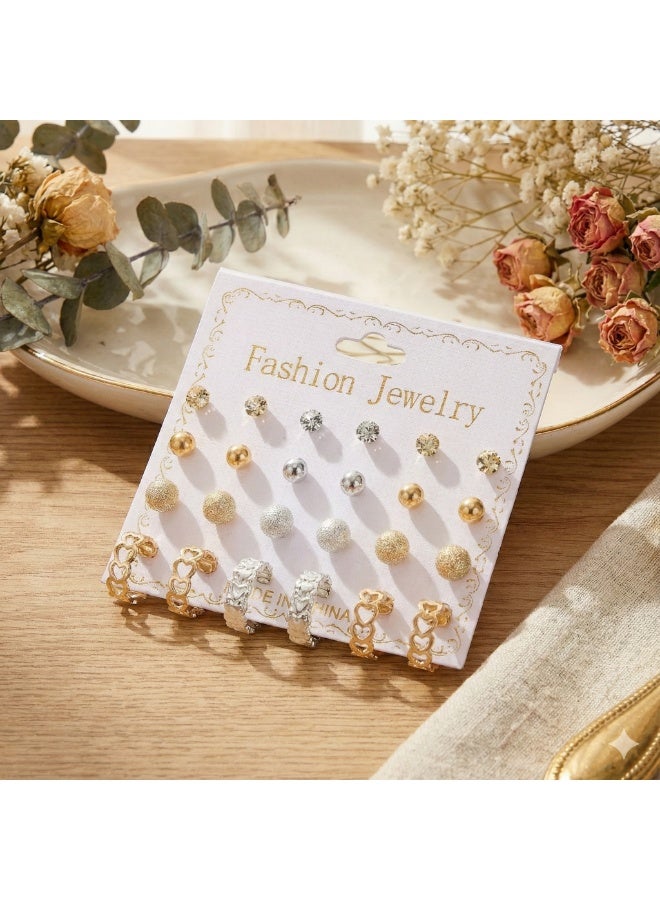 ووفيكسر مجموعة من 24 زوجًا من الأقراط المرصعة المتنوعة للنساء والفتيات، أقراط ذهبية وفضية مرصعة بالكريستال واللؤلؤ على شكل قلب ونجمة، عبوة هدايا مجوهرات أنيقة - Image 5