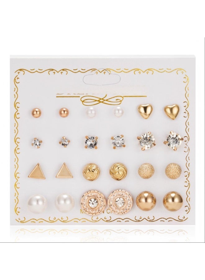 ووفيكسر مجموعة من 24 زوجًا من الأقراط المرصعة المتنوعة للنساء والفتيات، أقراط ذهبية وفضية مرصعة بالكريستال واللؤلؤ على شكل قلب ونجمة، عبوة هدايا مجوهرات أنيقة - Image 4