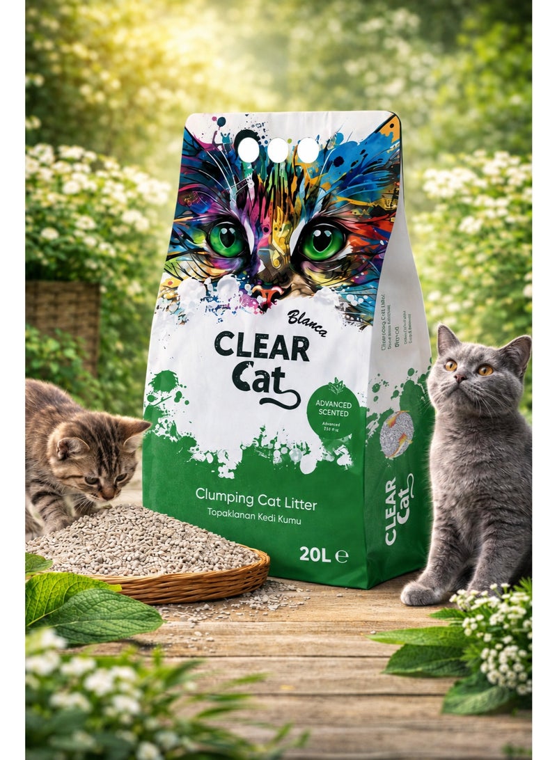 Blanca Clumping Cat Litter with  Fresh Aloe Vera Scent, High-Absorbency Bentonite Formula for Superior Odor Control and Easy Cleaning, 20L Eco-Friendly Bag