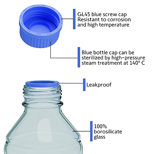 MorexLab Borosilicate Glass Bottles - 2pcs Round Media Storage Bottle - 250ml with GL45 Blue Screw Cap - Image 2