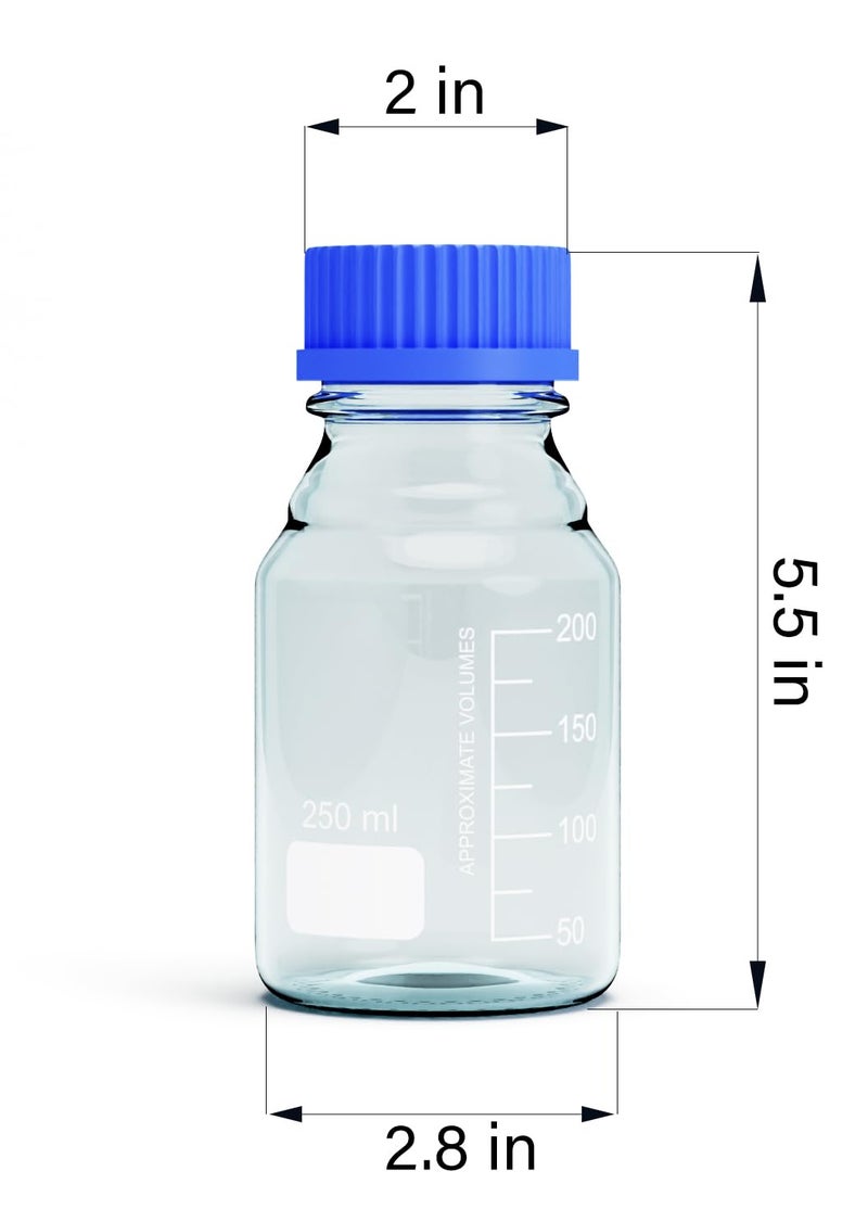 MorexLab Borosilicate Glass Bottles - 2pcs Round Media Storage Bottle - 250ml with GL45 Blue Screw Cap - Image 3