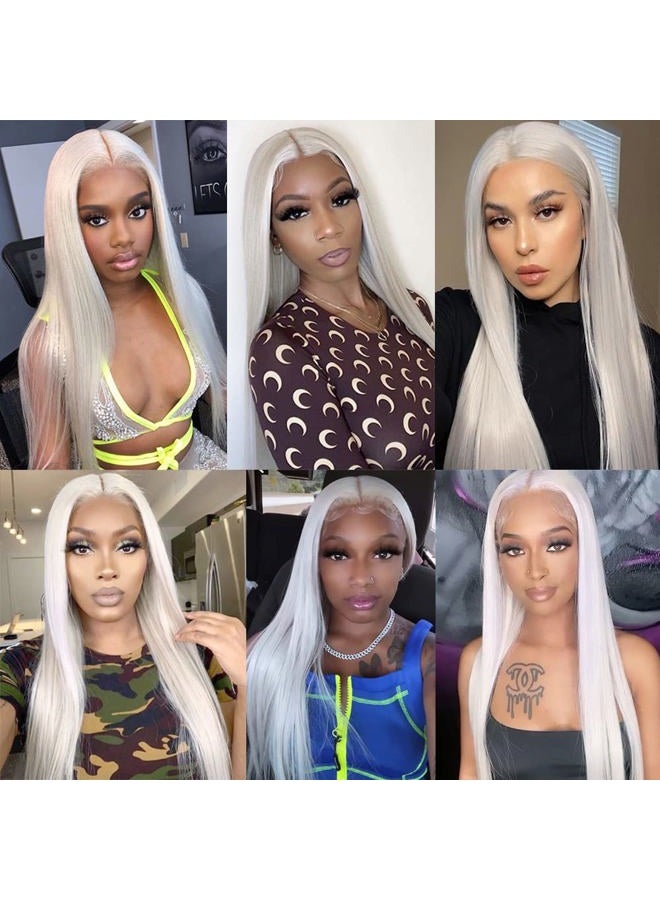 QD-Tizer Platinum White Hair Wig Long Straight Hair Wigs Natural Hairline Heat Resistant Synthetic T Part Lace Wigs for Fashion Women Platinum Blonde Synthetic Wig - Image 5