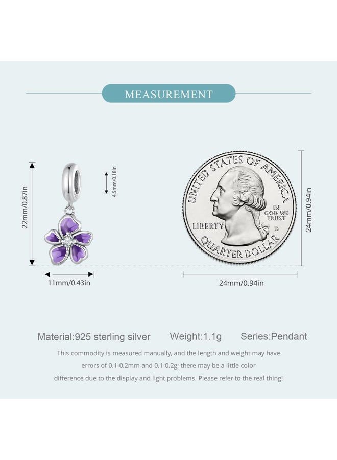 NINGAN Sterling Silver 925 Flower Charms Fit for European Bracelets and Necklaces, Sunflower Camellia Purple Flower Lotus Clover Pendants Dangle Stoppers for Women Girls, Silver, Cubic Zirconia - Image 5