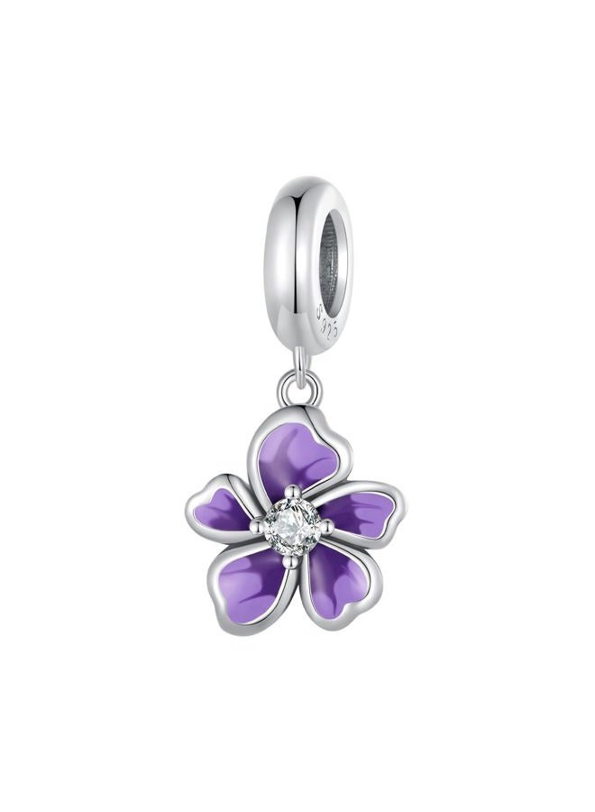 NINGAN Sterling Silver 925 Flower Charms Fit for European Bracelets and Necklaces, Sunflower Camellia Purple Flower Lotus Clover Pendants Dangle Stoppers for Women Girls, Silver, Cubic Zirconia - Image 1