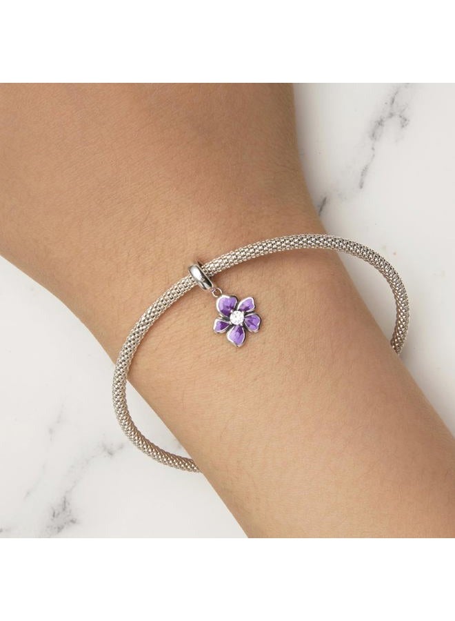 NINGAN Sterling Silver 925 Flower Charms Fit for European Bracelets and Necklaces, Sunflower Camellia Purple Flower Lotus Clover Pendants Dangle Stoppers for Women Girls, Silver, Cubic Zirconia - Image 3