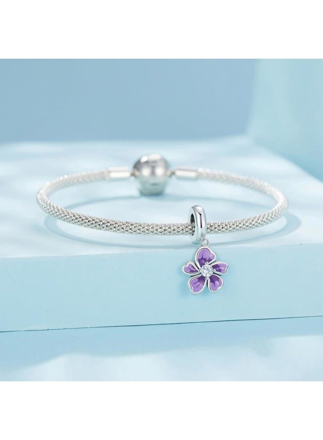 NINGAN Sterling Silver 925 Flower Charms Fit for European Bracelets and Necklaces, Sunflower Camellia Purple Flower Lotus Clover Pendants Dangle Stoppers for Women Girls, Silver, Cubic Zirconia - Image 2