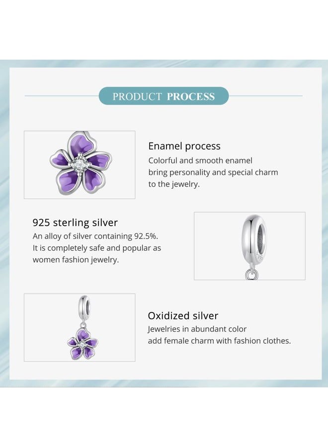 NINGAN Sterling Silver 925 Flower Charms Fit for European Bracelets and Necklaces, Sunflower Camellia Purple Flower Lotus Clover Pendants Dangle Stoppers for Women Girls, Silver, Cubic Zirconia - Image 4