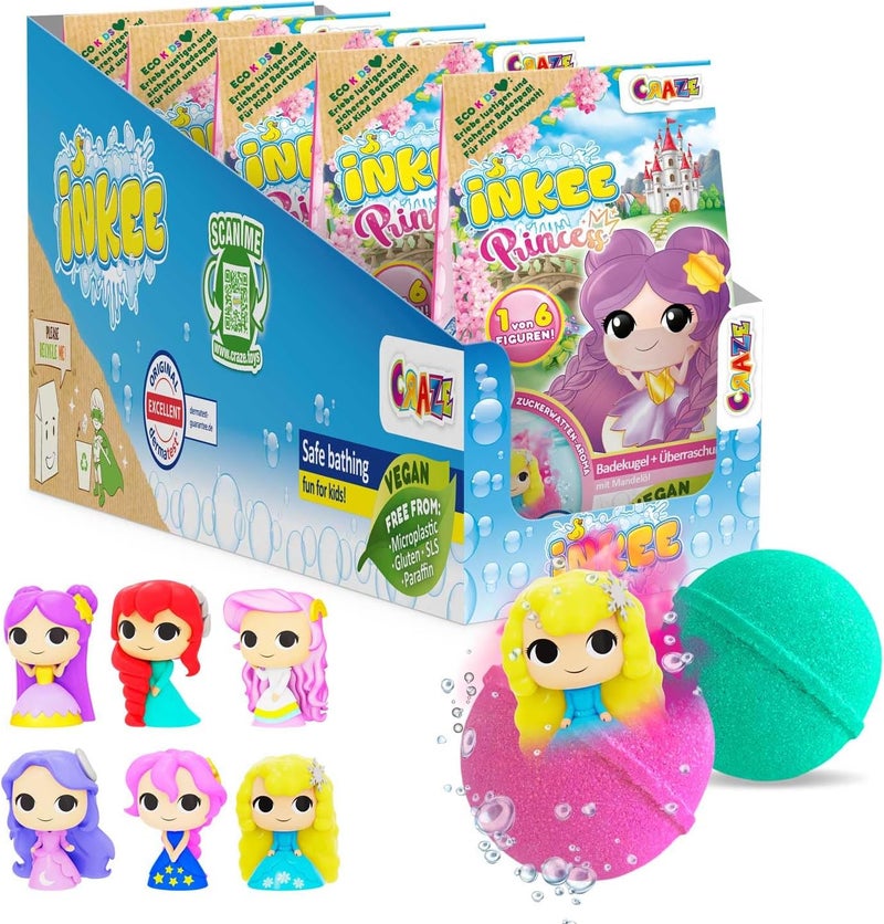 INKEE Surprise Bath Bomb Princess Bundle of 5 100 g Each Surprise Bath Bombs for Kids with Princess Toy Inside Bath Fizzers Set Girls Bath Fun