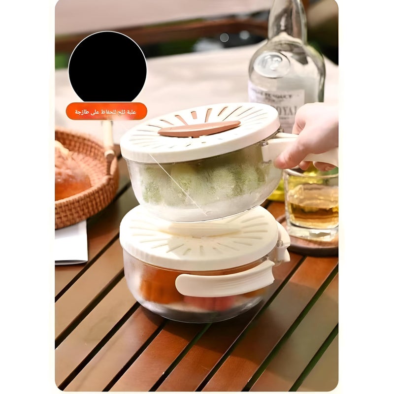 Multi-Function Bowl - A large, lid-covered, foldable-handle food prep station featuring a combined fruit filter and vegetable strainer compatible with refrigerator shelves, plus easy-drain design - Image 4