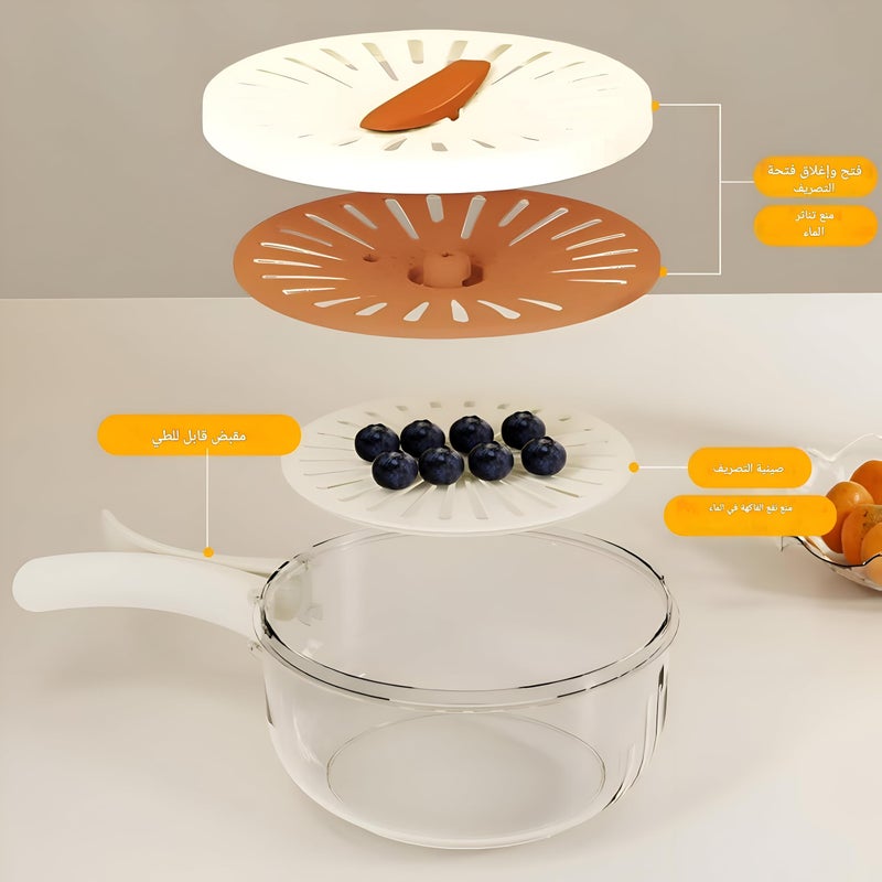 Multi-Function Bowl - A large, lid-covered, foldable-handle food prep station featuring a combined fruit filter and vegetable strainer compatible with refrigerator shelves, plus easy-drain design - Image 5