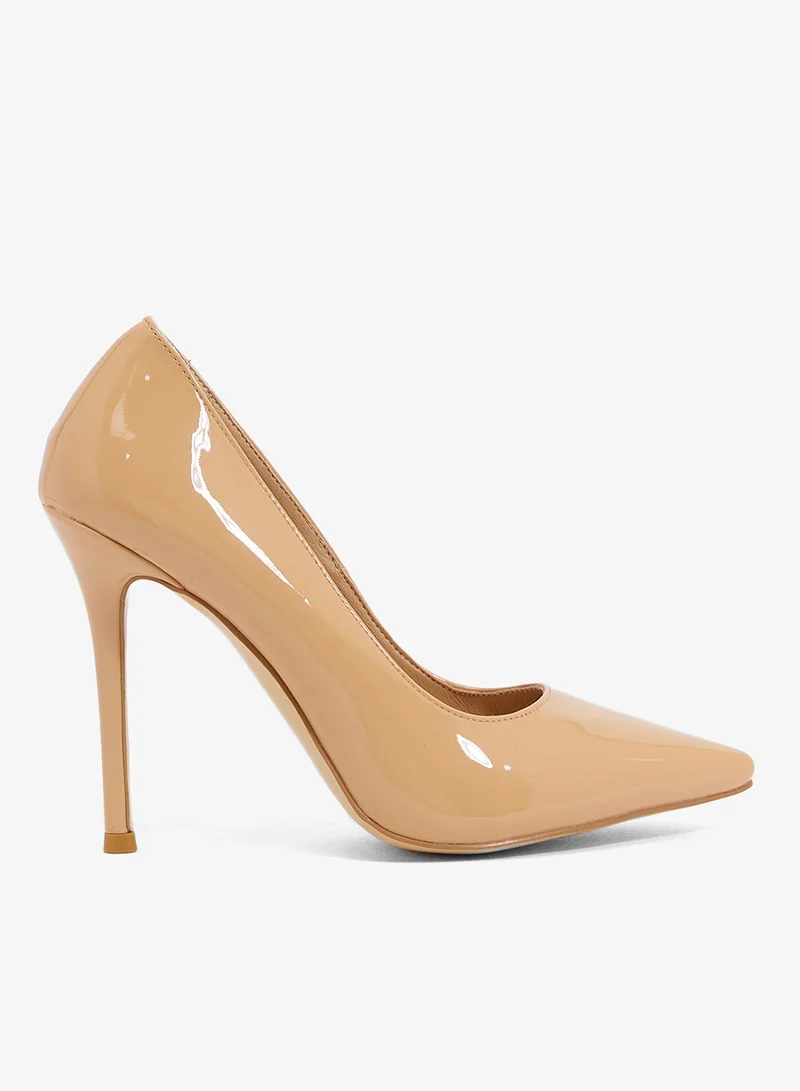 ELLA Nude patent leather pump, pointed toe, stiletto heel