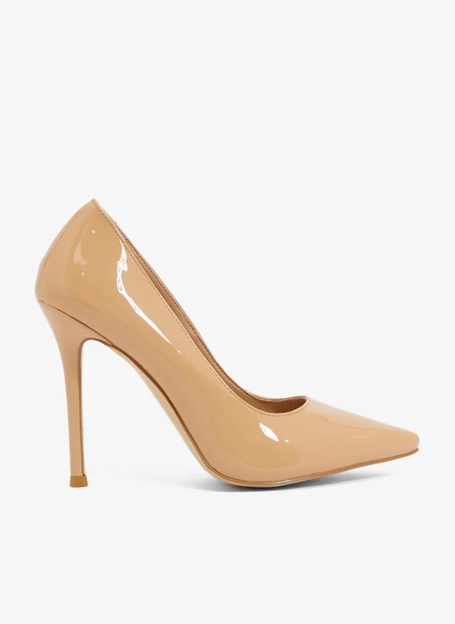 ELLA Nude patent leather pump, pointed toe, stiletto heel