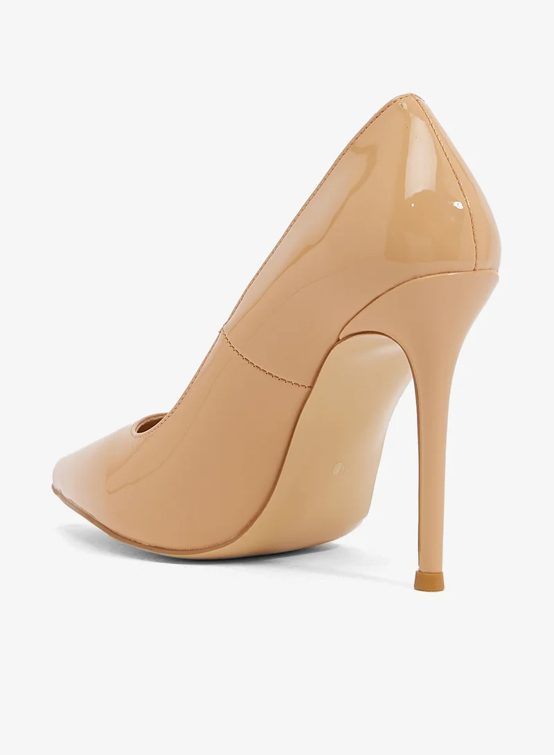 ELLA Nude patent leather pump, pointed toe, stiletto heel