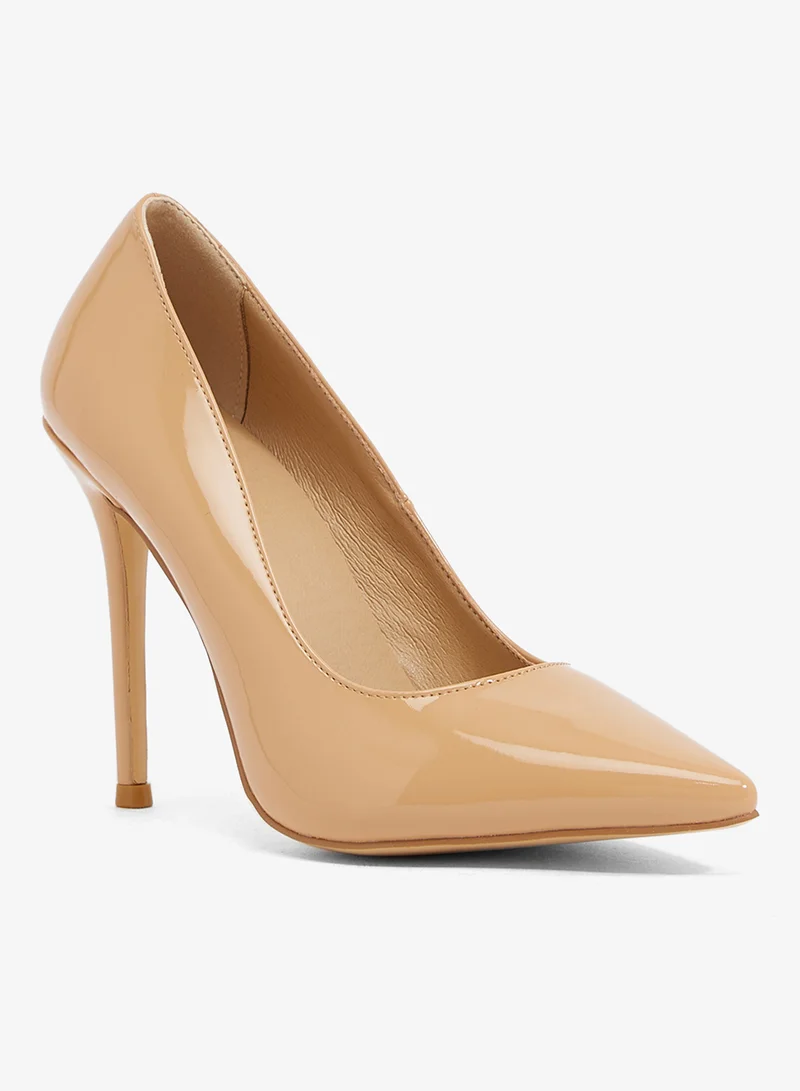 ELLA Nude patent leather pump, pointed toe, stiletto heel