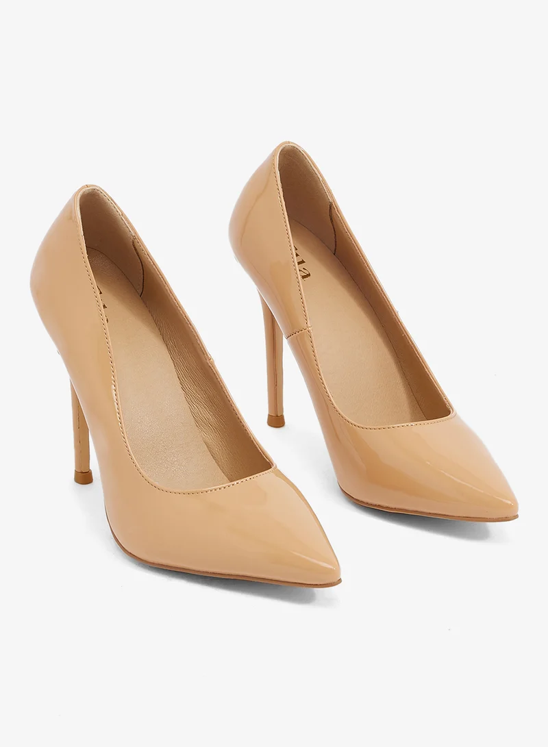 ELLA Nude patent leather pump, pointed toe, stiletto heel