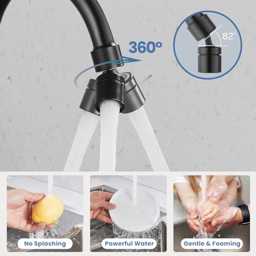 Airuida Wall Mount Kitchen Faucet with Sprayer Wall Mounted Kitchen Sink Faucet Double Cross Handles 360 Degree Swivel Spout Restaurant Mixer Tap Commercial 8 Inch Center-Matte Black - Image 4