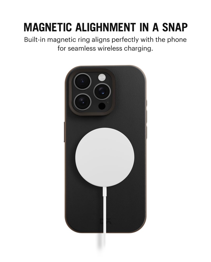 DailyObjects Leatherite Case for iPhone 16 Pro Max Compatible with Mag-Safe Wireless Charging | Black-Beige Hybrid Magnetic Back Cover - Image 2