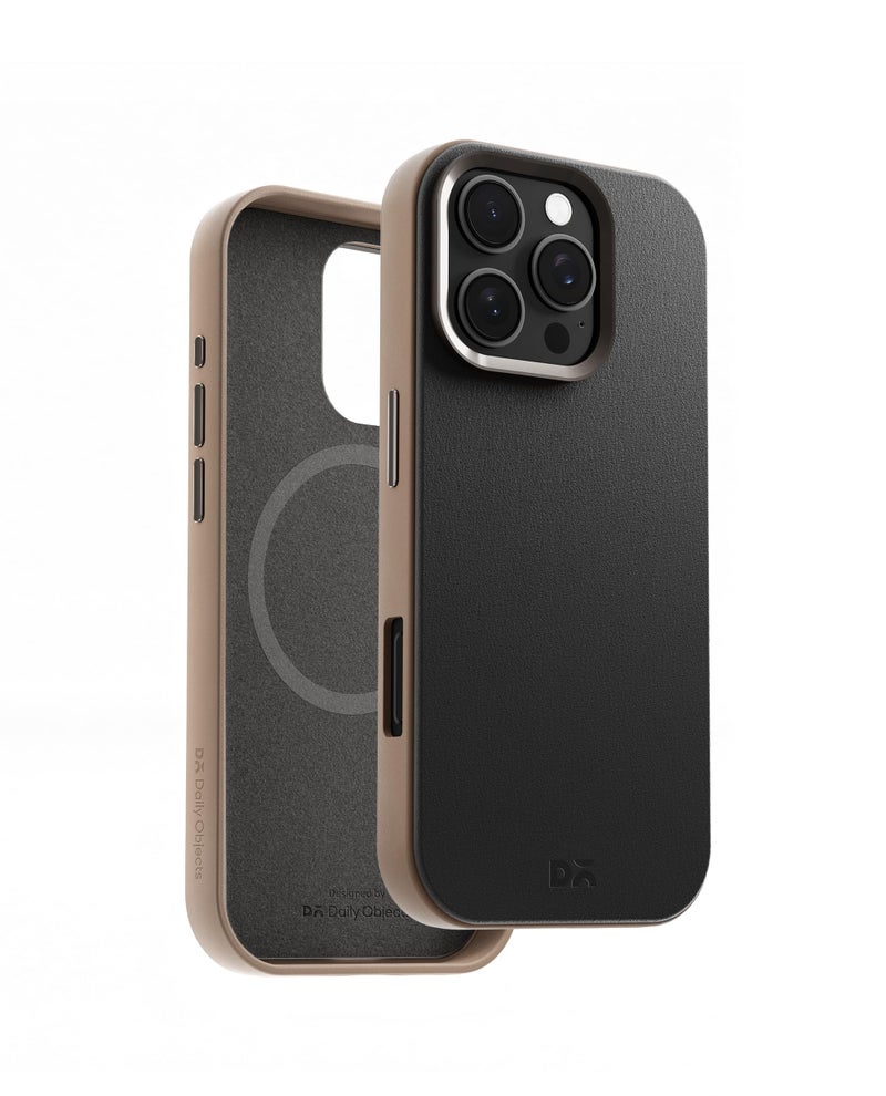 DailyObjects Leatherite Case for iPhone 16 Pro Max Compatible with Mag-Safe Wireless Charging | Black-Beige Hybrid Magnetic Back Cover - Image 3
