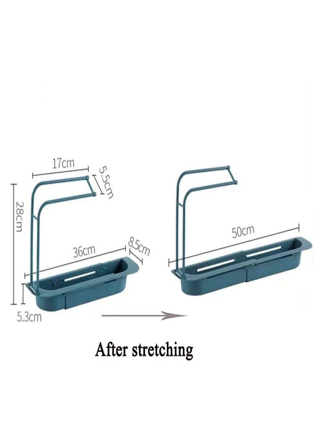 Orrda Telescopic Sink Holder | Plastic Expandable Storage Drain Basket Rack | Adjustable Faucet Rack Dish Brushes Sponge Soap Holder with Towel Dishcloth Shelf Hanger (Multicolor) - Image 2