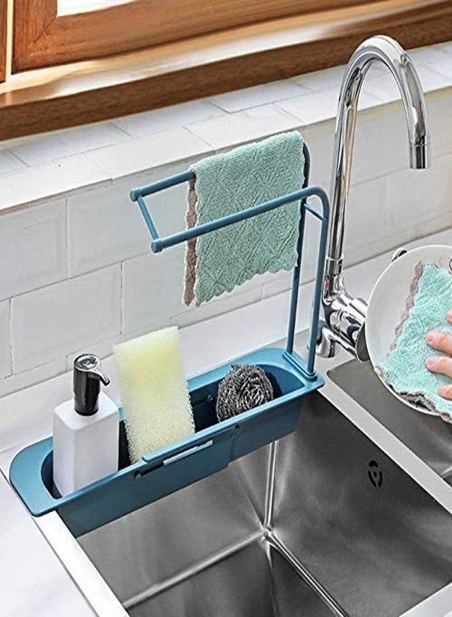 Orrda Telescopic Sink Holder | Plastic Expandable Storage Drain Basket Rack | Adjustable Faucet Rack Dish Brushes Sponge Soap Holder with Towel Dishcloth Shelf Hanger (Multicolor) - Image 1