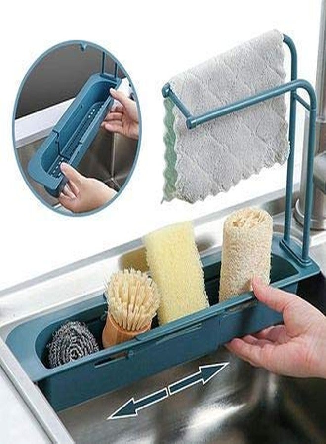 Orrda Telescopic Sink Holder | Plastic Expandable Storage Drain Basket Rack | Adjustable Faucet Rack Dish Brushes Sponge Soap Holder with Towel Dishcloth Shelf Hanger (Multicolor) - Image 5