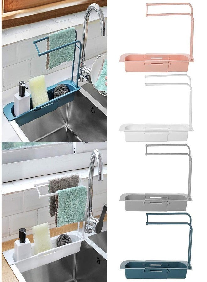 Orrda Telescopic Sink Holder | Plastic Expandable Storage Drain Basket Rack | Adjustable Faucet Rack Dish Brushes Sponge Soap Holder with Towel Dishcloth Shelf Hanger (Multicolor) - Image 3