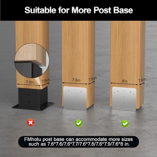 FMhotu 8"x 8" Post Base, 1Pcs Stainless Steel Adjustable Post Anchor Bracket(Internal 7.5" x 7.5"), Adjustable Post Base for Pavilion Deck Porch Handrail Railing Support Decorative Anchor Plate - Image 4
