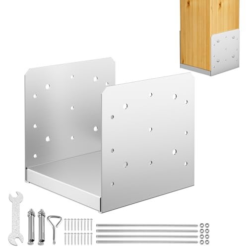 FMhotu 8"x 8" Post Base, 1Pcs Stainless Steel Adjustable Post Anchor Bracket(Internal 7.5" x 7.5"), Adjustable Post Base for Pavilion Deck Porch Handrail Railing Support Decorative Anchor Plate - Image 1