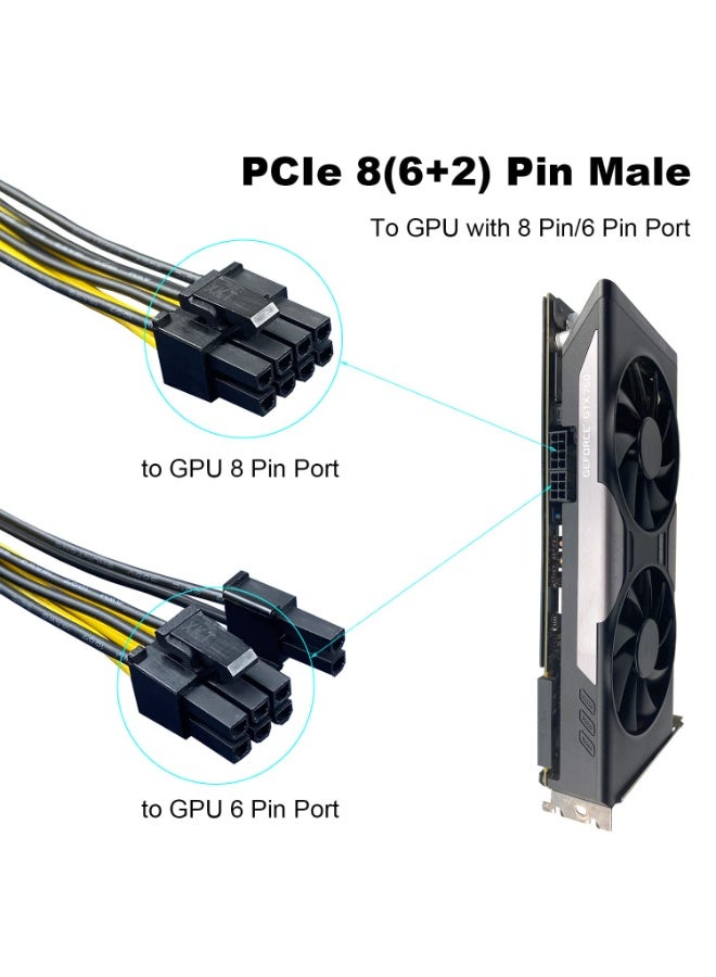 كابل مقسم PCIe، كابل طاقة مقسم 8 سنون إلى 8 PCIe مزدوج عميق في المناجم، موصل بطاقة الرسومات PCI Express GPU سلك تمديد 12 بوصة موصلات بلاستيكية ومعدنية متينة، (حزمة من 8 قطع) - Image 3