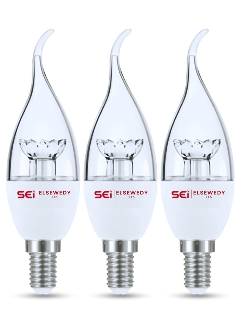السويدى لمبة كريستال LED  من السويدي، تعمل بقدرة 6 واط   (لون دافئ، طرف لهب)، أبيض 3 قطع - Image 1