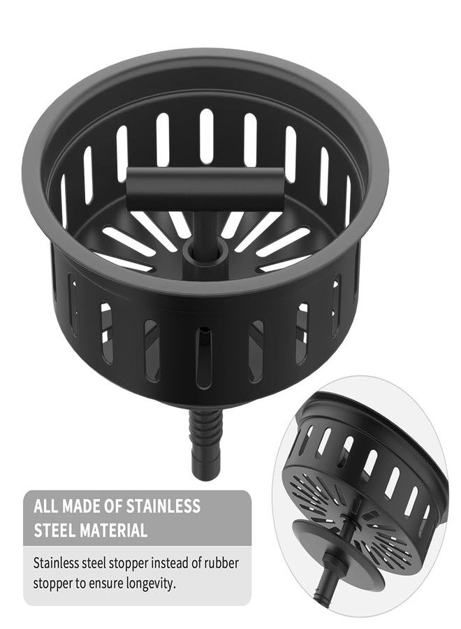 KONE Black Kitchen Sink Drain Matte Black Sink Strainer 3-1/2 Inch Drain Assembly Kit Replacement for Universal 3.5 Inch Kitchen Sink, All Stainless Steel Body with Strainer Basket and Drain Stopper - Image 2