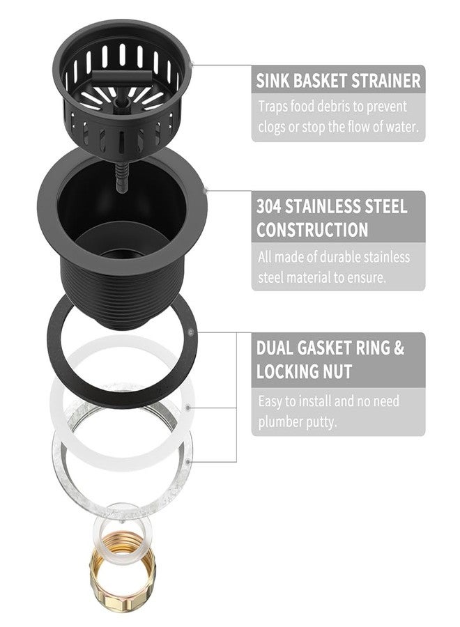 KONE Black Kitchen Sink Drain Matte Black Sink Strainer 3-1/2 Inch Drain Assembly Kit Replacement for Universal 3.5 Inch Kitchen Sink, All Stainless Steel Body with Strainer Basket and Drain Stopper - Image 5