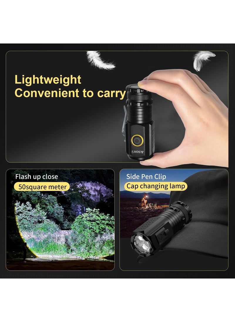 ASORT ASORT Mini Flashlight LED Handheld Super Bright 5000 Lumen Rechargeable5 Lighting ModesWaterproofing 3LED Lamp Beads Outdoor Emergency Camping  - Image 2