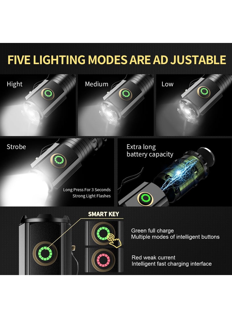 ASORT ASORT Mini Flashlight LED Handheld Super Bright 5000 Lumen Rechargeable5 Lighting ModesWaterproofing 3LED Lamp Beads Outdoor Emergency Camping  - Image 4