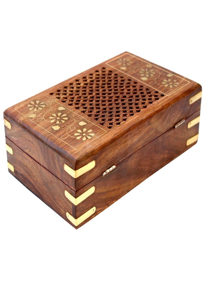 ات او اس 365 صندوق مجوهرات خشبي صغير مصنوع يدويًا من ITOS365 للنساء - لون بني خشبي | منظم أنيق لتخزين المجوهرات بنقوش يدوية جميلة | صندوق مجوهرات مزخرف | هدية - Image 3