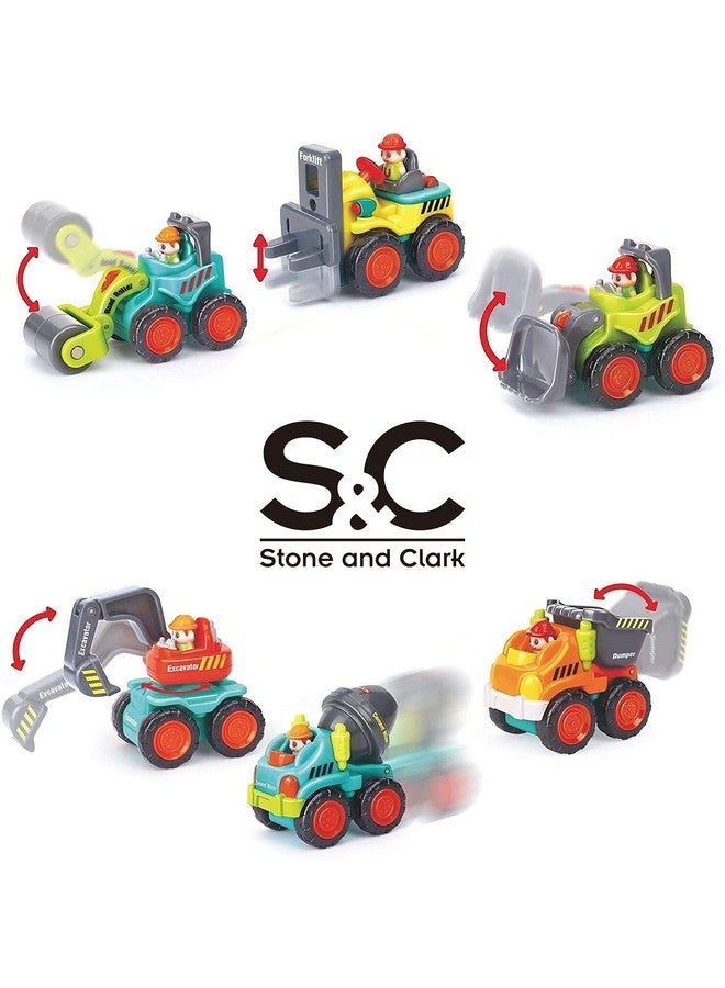 Stone and Clark مجموعة شاحنات ألعاب مركبات البناء 6 قطع - جرافة، خلاطة أسمنت، شاحنة تفريغ، رافعة شوكية، حفارة و مدحلة للطفل الصغير - ألعاب دفع وزلق للأطفال من عمر 18 شهرًا وما فوق - Image 4