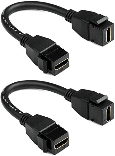 UseBean HDMI Keystone Coupler 4K (2-Pack), HDMI Keystone Jack Inserts Female to Female Adapter Pigtail Extension Cable Snap-in for Wall Plate, (0.3ft Black) - Image 1