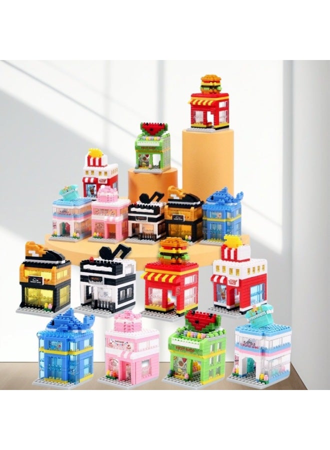 Compatible With Lego Mini Building Street Scene Assembly Blocks Children's Educational Student Model Toys Stall Mini Street Scene - Image 3