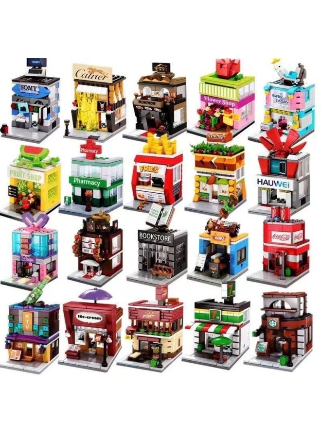 Compatible With Lego Mini Building Street Scene Assembly Blocks Children's Educational Student Model Toys Stall Mini Street Scene - Image 2