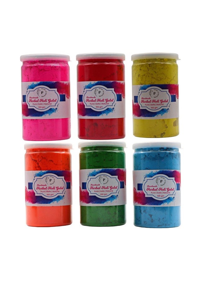 Peau D'origine - Natural Holi Colors Organic Gulal Blue Green Yellow Orange Pink And Red Colour Hand-Made Non Toxic Eco Friendly Herbal Gulal Powder Pack Of 6 (100Gm X 6) - Image 1