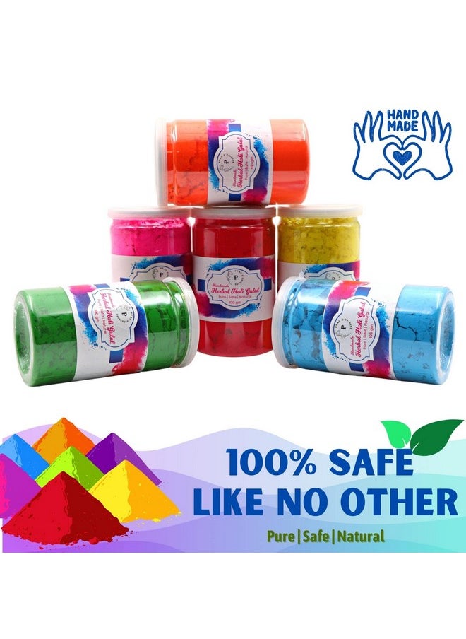 Peau D'origine - Natural Holi Colors Organic Gulal Blue Green Yellow Orange Pink And Red Colour Hand-Made Non Toxic Eco Friendly Herbal Gulal Powder Pack Of 6 (100Gm X 6) - Image 1