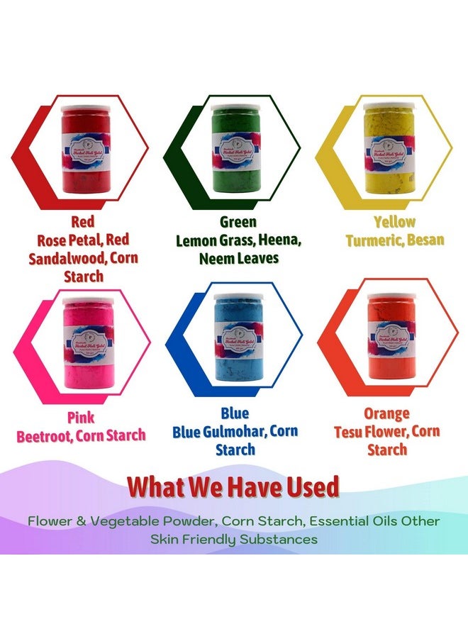 Peau D'origine - Natural Holi Colors Organic Gulal Blue Green Yellow Orange Pink And Red Colour Hand-Made Non Toxic Eco Friendly Herbal Gulal Powder Pack Of 6 (100Gm X 6) - Image 1
