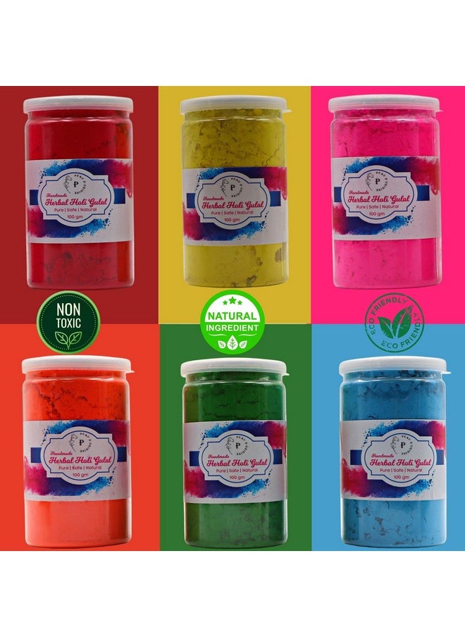 Peau D'origine - Natural Holi Colors Organic Gulal Blue Green Yellow Orange Pink And Red Colour Hand-Made Non Toxic Eco Friendly Herbal Gulal Powder Pack Of 6 (100Gm X 6) - Image 1