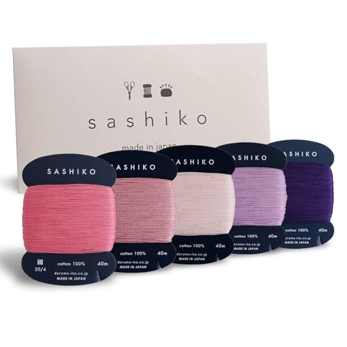 DARUMA Sashiko 100 Cotton Card Type Thread 40m x 5 Colors with English Manual Sewing and Embroidery Set Fine Tefutefu