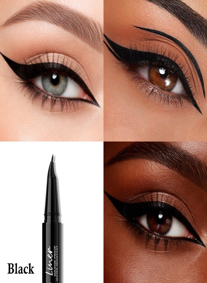 Jutqut Black Waterproof Liquid Eyeliner, Long-lasting Eye Liner with Ultra-Fine Brush-Tip for Precise Finish, Smudge-Proof Transfer-Resistant Formula, Smooth Glide Micro Angled Liquid Liner Pen - Image 2