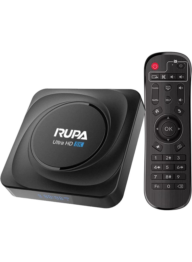 RUPA Android TV Box 11.0, 2025 8K Android Box 8GB RAM 128GB ROM Smart TV Box with Ethernet 1000M LAN Dual WiFi 2.4G/5.8G Support 8K 6K 4K 3D HDR BT4.0 USB 3.0 - Black