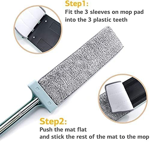KLEENOX Special Flat Microfiber Magic Mop for Floor Cleaning, Home Hands Free Squeeze Mop 360 Degree for Hardwood, Laminate Floor, Stainless-Steel Handle, Bucket Less Mop and Microfiber Refill - Image 2