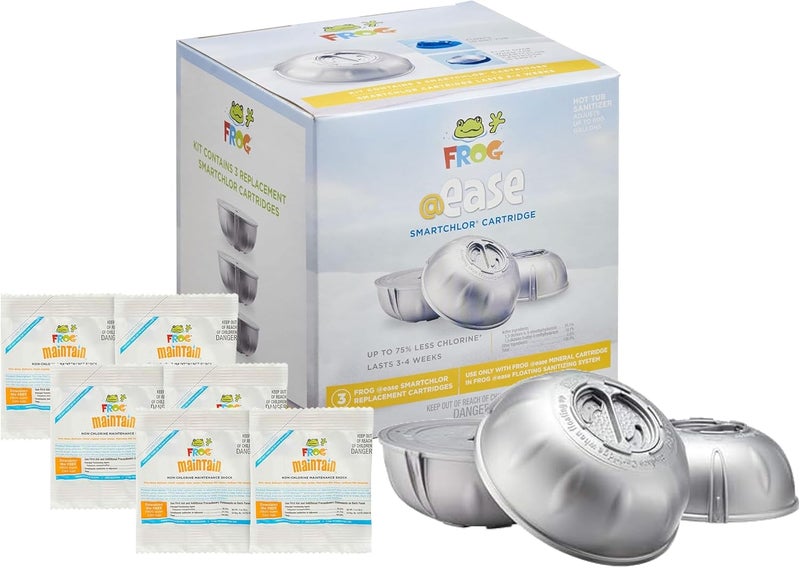 Frog @Ease Replacement SmartChlor Cartridge 3 Pack with 6 Pack of Maintain for use with Hot Tub @Ease Floating System - Hot Tub Sanitizer System Supports Less Chlorine Use - Image 1